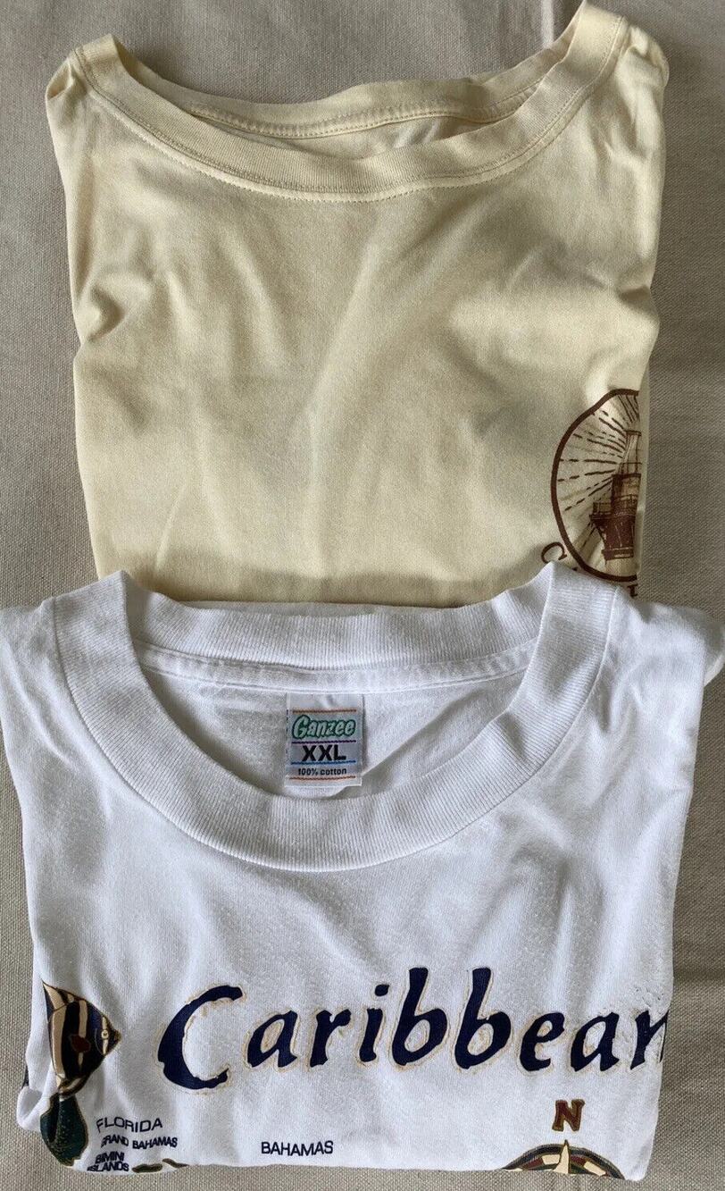 Bundle Vintage Caribbean T Shirt 2XT & Caribbean Cuba Bahamas T Shirt Men's XXL